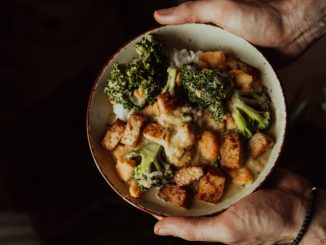 A close-up of a healthy tofu and broccoli bowl, ideal for vegetarian diets and wholesome meals.
